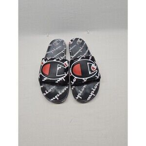 Champion IPO All-Over Print Slides Black & Red Hypebeast Streetwear Sandals Sz10